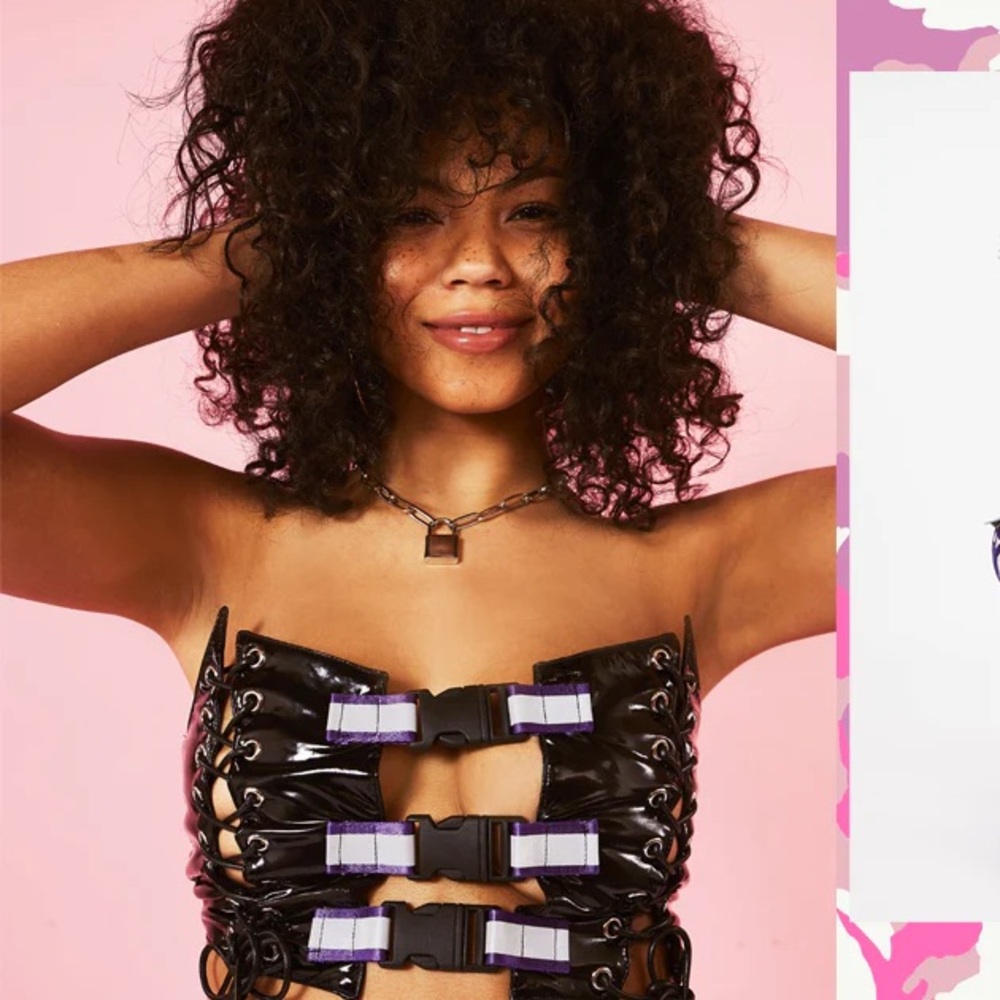 Jaded London IWD X @JOELAHNOBLE Reflective Buckle PU corset Size M